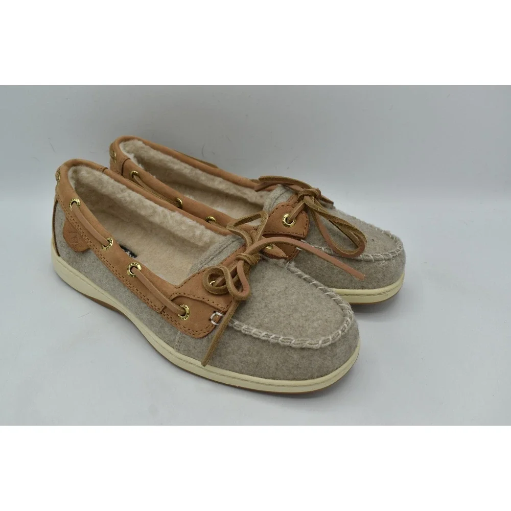 Sperry Women 7 Angelfish Grey Slip On Faux Fur Lined Boat Shoes Coquette Preppy